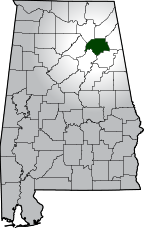Map showing Etowah County in Alabama